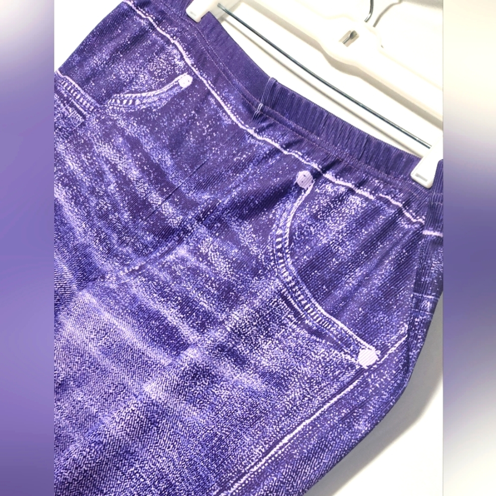 ⚡️🛍 4/$20 🛍 Purple Denim Print Leggings-Size 4XL (fits Like Size 20)- NWOT - Picture 7 of 9